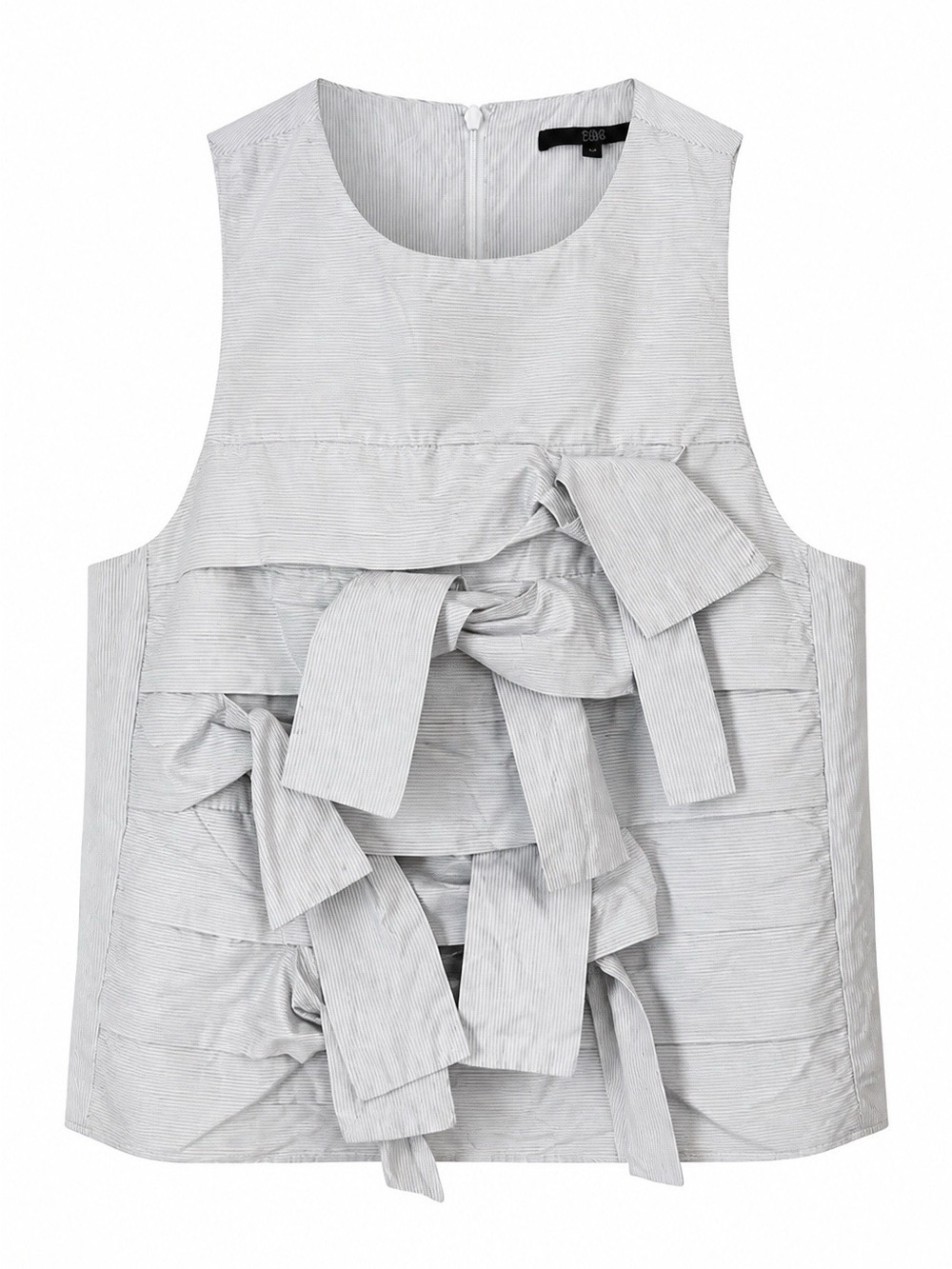 Tibi Light Gray Striped Bow-Front Sleeveless Tank